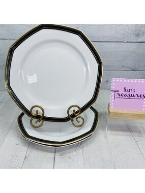 Christopher Stuart BLACK DRESS Y009 China Octagonal Gold Trim Dinner Plate Set 3